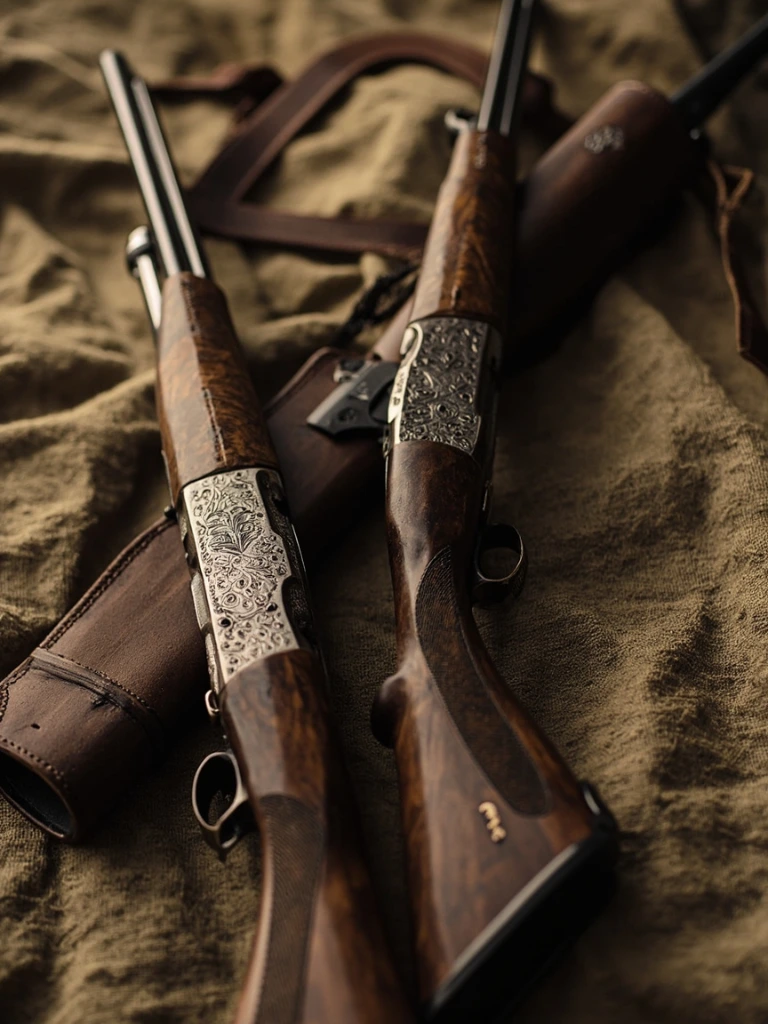 Pair of sidelock over-and-under shotguns on a leather slip